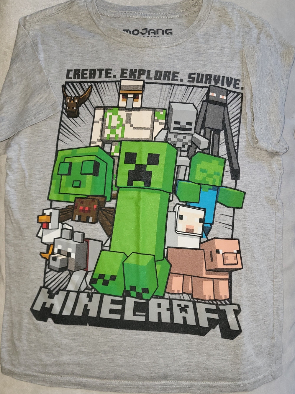 Kids' Gray Graphic Tee with Green Creeper